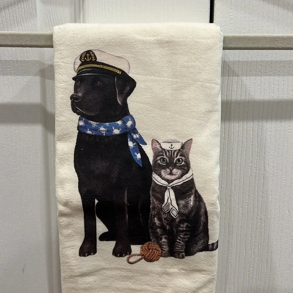 Sailor Dog and Cat Kitchen Tea Towel